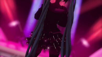 'Miku Hatsune, the digital idol, dances naughtily in her devilishly cute outfit!'