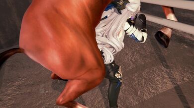 The sexy stallion's penetrative power overwhelms Bronya's tight pussy as she rides Rand's cock hard and fast, moaning with pleasure.