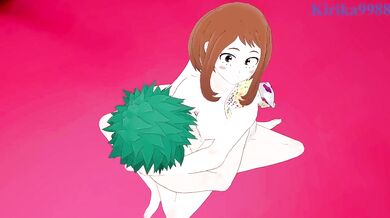 'Sexual tension builds as Ochaco, Uraka and Izuku engage in a steamy three-way tryst in the bedroom!'