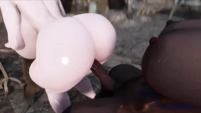 'Busty Blonde Bimbo Gets Pounded By Two Muscular Men '