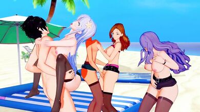 Rewritten as: 'A Sexy Island Beach Harem Adventure: Exploring Erotic Desires on a Tranquil Shore'