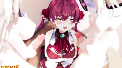 "Blowjob on the Beach! Marine and FuwaMoco Suzutaro3D."