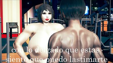 'Busty babes doing sweaty squats and lunges with massive dildos'