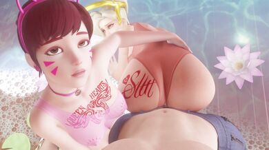 Watch this XXX parody of Overwatch characters D.Va and Mercy having a hot threesome with their sexy roommate!