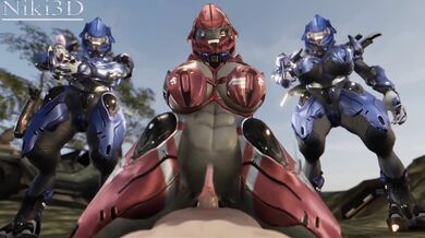'Interstellar Love Triangle: Female Human, Male Sangheili and His Battle Rifle'