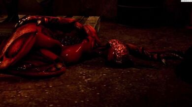 "Screaming and moaning echoes through the forest as the two women engage in rough, passionate sex."