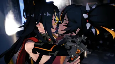 The flame-haired beauties Dehya and Xinyan ignite their passionate makeout session, with Miruno directing the action.