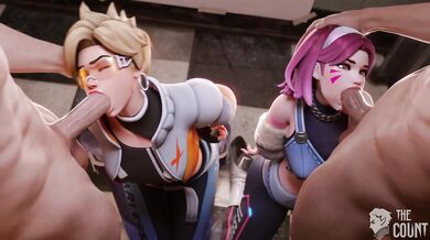 "Tracer and D.Va take over the public base in this intense porn scene!"