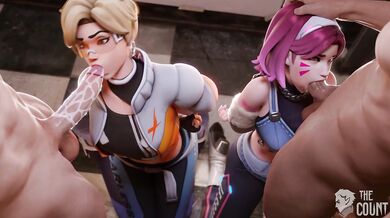 "Tracer and D.Va take over the public base in this intense porn scene!"