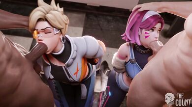"Tracer and D.Va take over the public base in this intense porn scene!"