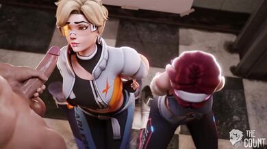 "Tracer and D.Va take over the public base in this intense porn scene!"