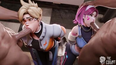 "Tracer and D.Va take over the public base in this intense porn scene!"
