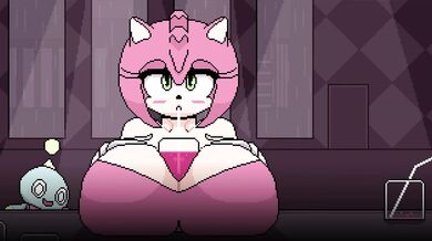 "Busty Amy Rose gets fucked by two emerald dildos in the green room"