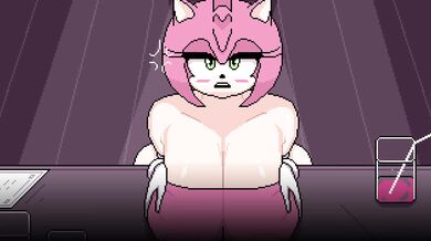 "Busty Amy Rose gets fucked by two emerald dildos in the green room"