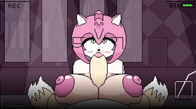 "Busty Amy Rose gets fucked by two emerald dildos in the green room"