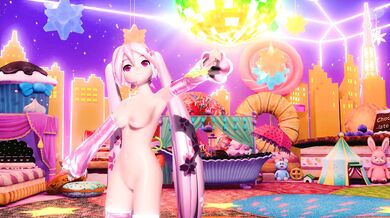 Miku, the nude dancer, laughs out loud in LoL as she dances.