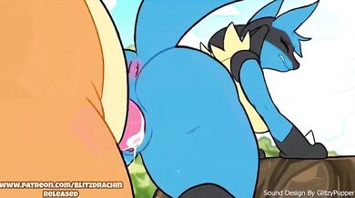 "Sexy Beasts Unleashed - Lucario and Charizard in Heated Battle"