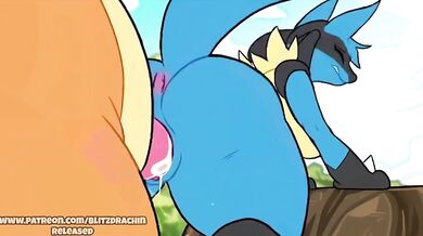 "Sexy Beasts Unleashed - Lucario and Charizard in Heated Battle"