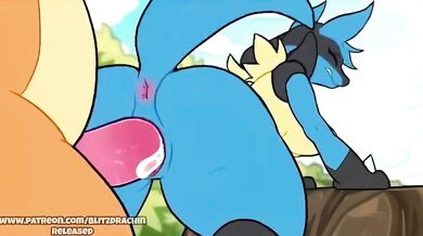 "Sexy Beasts Unleashed - Lucario and Charizard in Heated Battle"