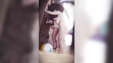 "Beach Babe Bonanza! Lady Dimitrescu and Claire Redfield get steamy in the sand."