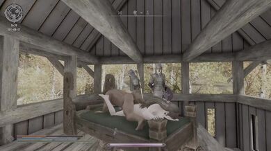 Sex on the bed with a sexy Skyrim warrior!