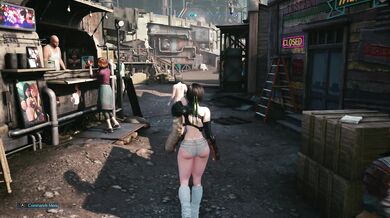 Young woman Yuffie is seen partially clothed in a modest outfit as she approaches the camera seductively.