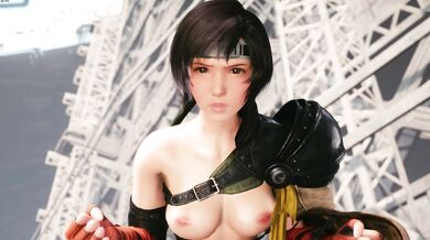 Young woman Yuffie is seen partially clothed in a modest outfit as she approaches the camera seductively.