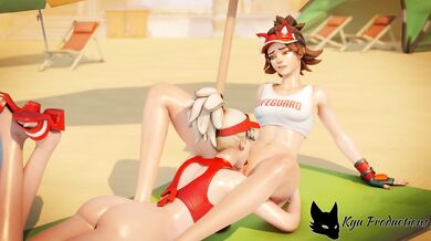 "Tentacles and Creampies on the Beach with Kiriko and Mercy"