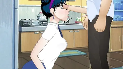 The erotic delight of a deep throat blowjob followed by a swallow.