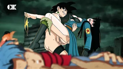 Majin Goku Black takes his victory fuck with Mai while the camera pans in a Zanji vision.