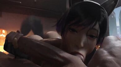 'Reina Mishima Sucking Balls While Giving a Handjob Roundgine'