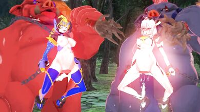 Jeanne & Aguilera fuck by monster