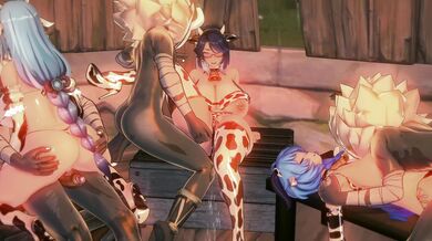 'Shenhe, Ganyu and Xianyu: The Cow Print Group Sex - WoHaolei (Cow Hentai Porn)'