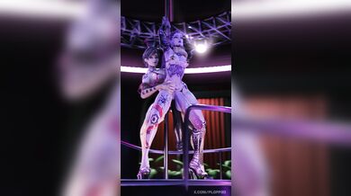 "One Tattooed Lady and a Sexy Stripper Have Fun With a Pole."