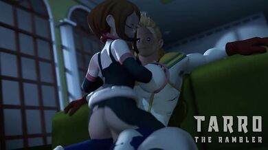 'Two-Way Lesbian Love Making on the Wrestling Mat Between Ochako and Uraraka Ends with Mirio's Cum Shot All Over Their Faces'