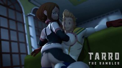 'Two-Way Lesbian Love Making on the Wrestling Mat Between Ochako and Uraraka Ends with Mirio's Cum Shot All Over Their Faces'