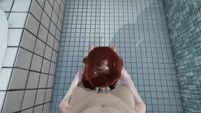 "Sultry secretary seducing her boss in the company restroom for a wild bathroom blowjob."