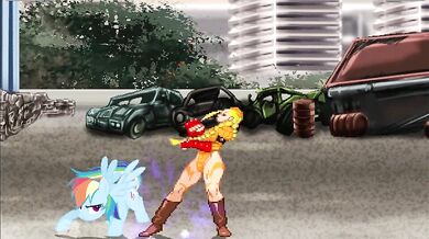 Rewritten as: 'The passionate and intense coupling of Cammy with Rainbow Dash, culminating in a deep, satisfying orgasm.'
