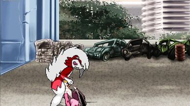 Lycanroc's massive cock slides in and out of Lilith's mouth as he fucks her deeply, filling her throat with his hot cum.