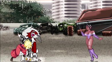 'Demoness of the Orb Hunter X Gets Her Throat Violently Fucked by Two Mighty Dongs and Gets a Deep Doggy Style Knot'