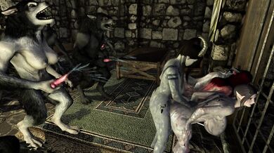 'Mixed Company: The Werewolves and Their Futanari Maidens Take a Steamy Shower Together'