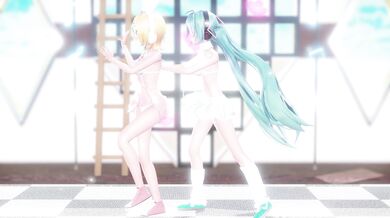 "Miku and Rin share a passionate lap tap love scene in HD."