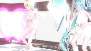 "Miku and Rin share a passionate lap tap love scene in HD."