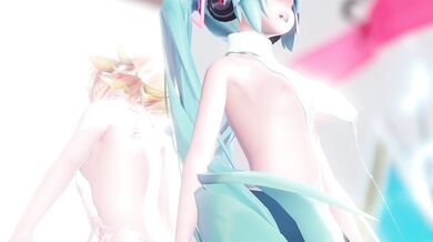 "Miku and Rin share a passionate lap tap love scene in HD."