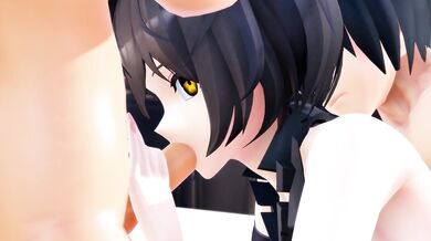 "Sexy Maid in a Tiny French Maid Uniform Blows Two Big Cocks in Her Mouth Simultaneously!"