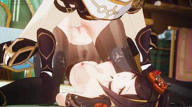 The hentai porn video of "Genshin, Chiori, and Keqing" having passionate sex.