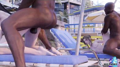 'Final Fantasy VII: A Summer Day in Costa del Sol with Tifa and Aerith (Blacked).'