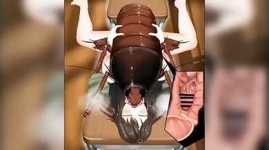 "Biting Desires of the Oribi and Mutsumi with Giant Cockroach on the Table."