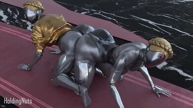 "Double-sided dildo, oh so tight - Twins use it on a ballerina with nuts."