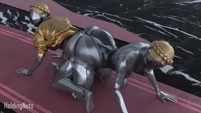 "Double-sided dildo, oh so tight - Twins use it on a ballerina with nuts."
